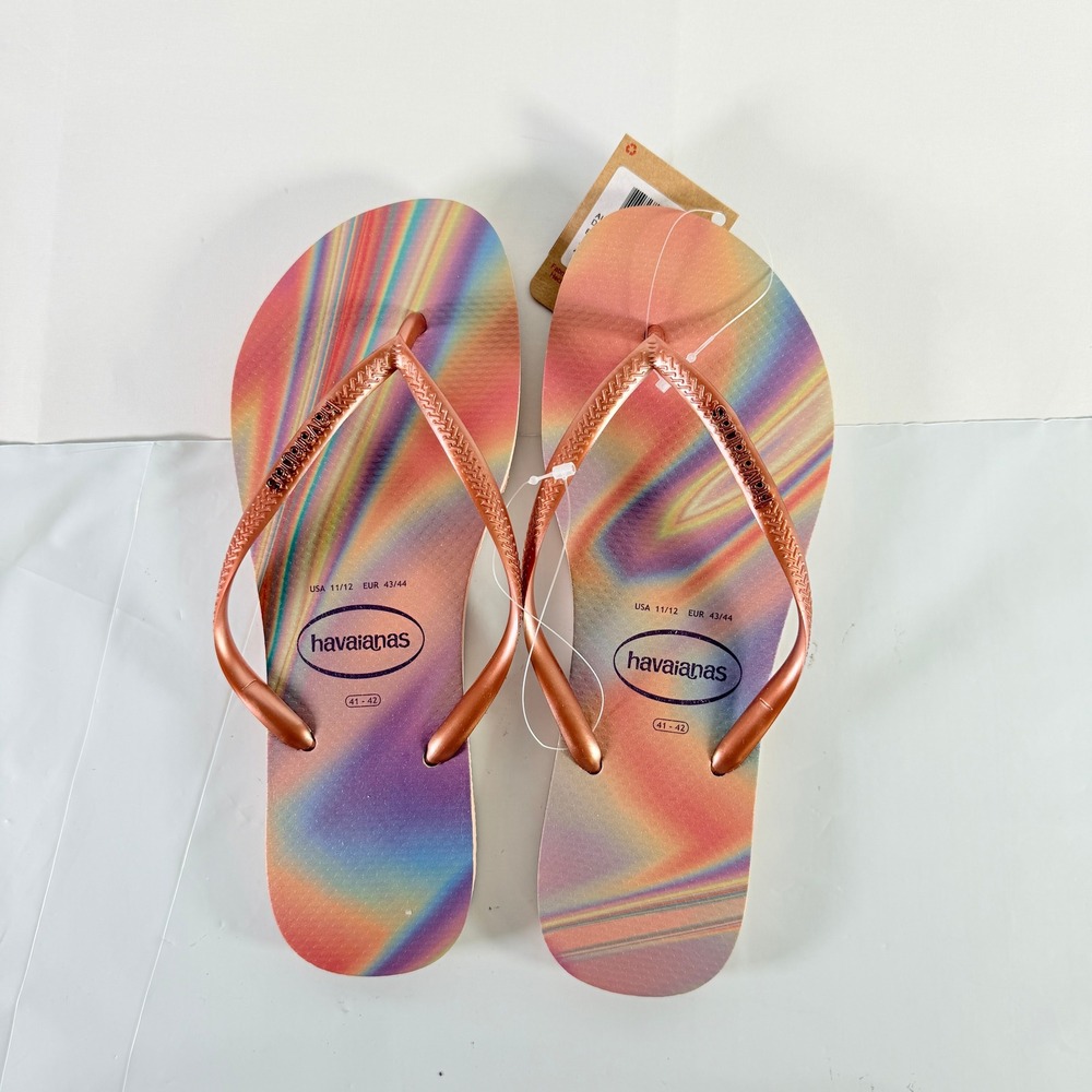 Havaianas Slim Holographic Ballet Rose Rainbow‎ Flip Flops Women 11/12 NWT